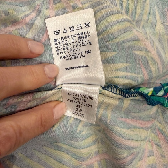 Lands’ End Women’s 2X Stretch Jersey Dress Green Palm Leaf Print Cinch Ties Plus - Picture 9 of 11